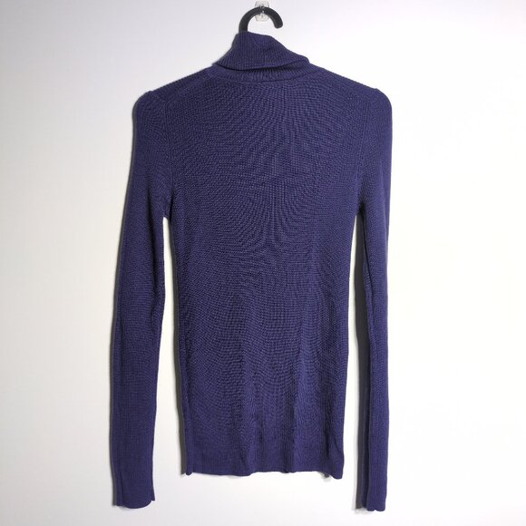 Uniqlo Wool Turtleneck Sz Small Purple Ribbed Knit Stretchy Long Sleeve READ - Picture 2 of 13